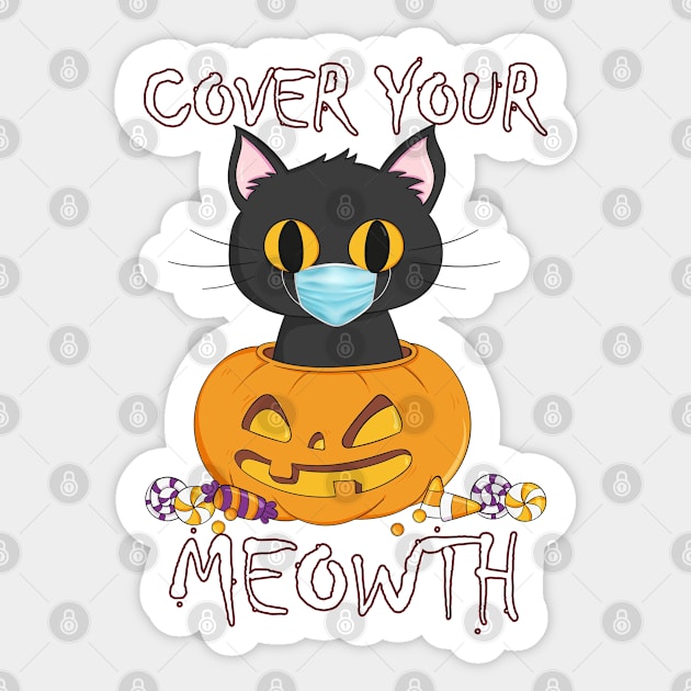 Cover Your Cat Funny Halloween Black Cat Mask Humor Gift Sticker by Marcekdesign